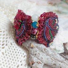 Bracelet Enchantement d'Automne brodé avec perles et rocailles verre, dentelles organdi et perles Cristal Swarovski